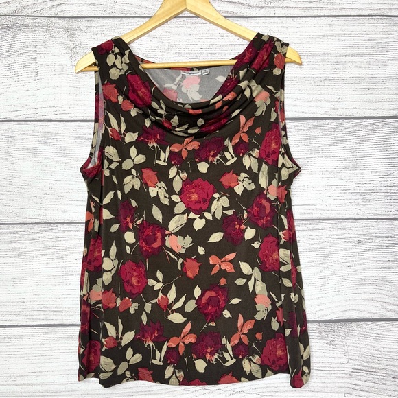 Croft & Barrow Red & !Brown Fall Floral Cowl Neck Sleeveless Blouse Top Size XL - Picture 2 of 8